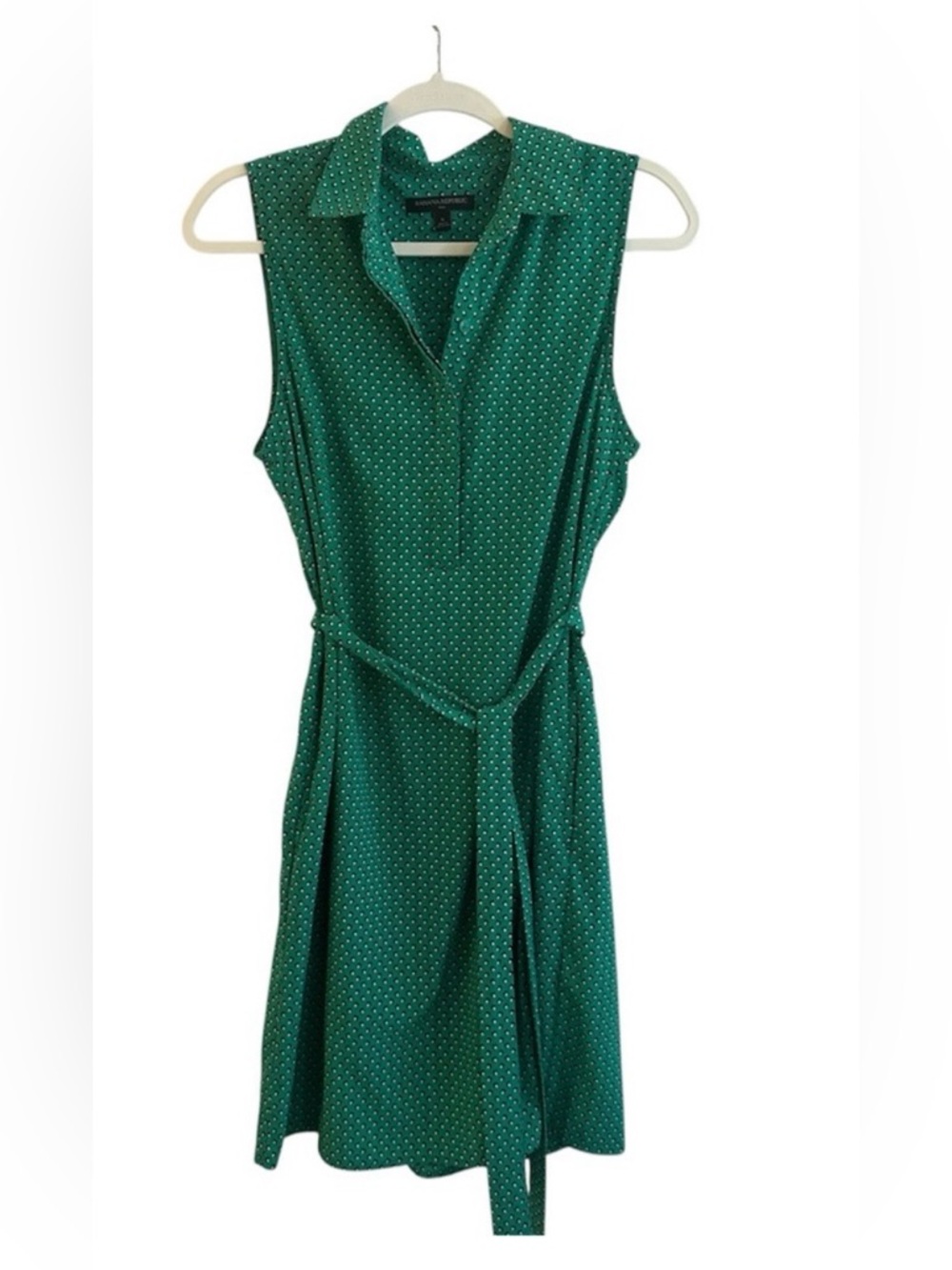 Banana Republic Sleeveless Pin Tuck Shirt Dress Sz 6 Green Tie Waist Pocket